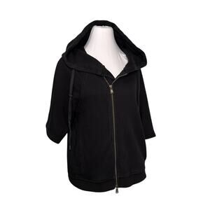 Lou & Grey Hoodie Size S Short Sleeved Black Full Zip Pockets Streetwear Cropped